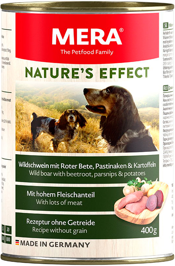 

Mera Nature's Effect Dog Wildschweinmit, Roter Bete, Pastinaken & Kartoffeln беззерновой для взрослых собак всех пород с кабаном, свеклой, пастернаком и картофелем (200 гр х 6 шт)