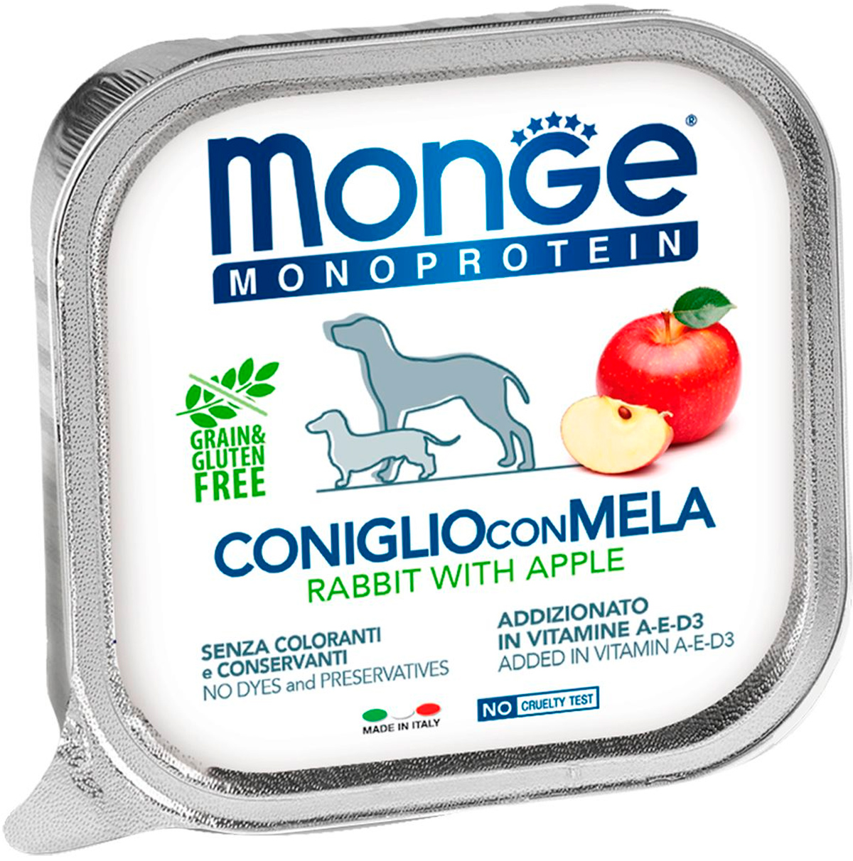 

Monge Monoprotein Fruits Dog монобелковые для взрослых собак паштет с кроликом и яблоками (150 гр)