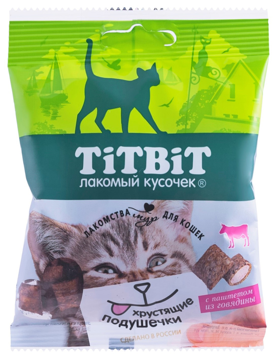 

Лакомство Tit Bit для кошек хрустящие подушечки с паштетом из говядины (30 гр)