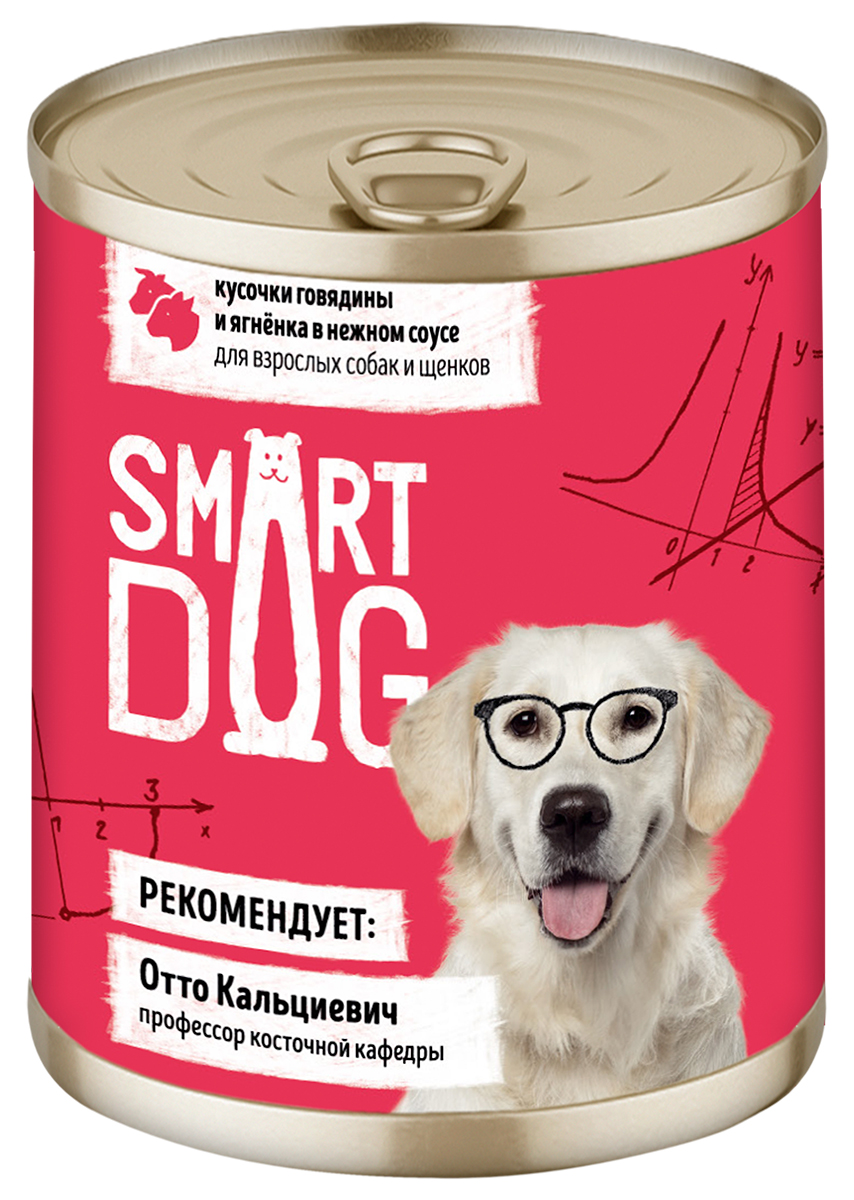 

Smart Dog для собак и щенков с кусочками говядины и ягненка в соусе (400 гр х 9 шт)