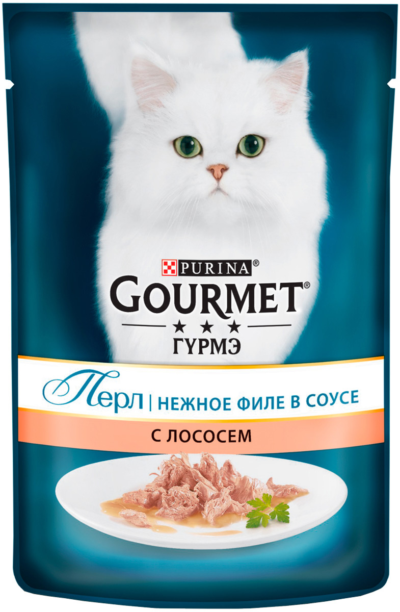 

Gourmet Perle для взрослых кошек нежное филе с лососем в соусе (85 гр)