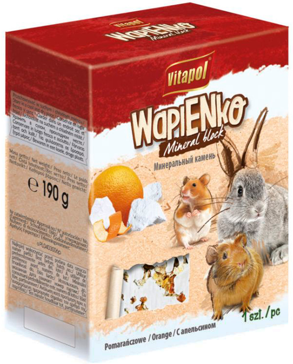 

Vitapol Wapienko минеральный камень для грызунов и кроликов Xl с апельсином (190 гр)