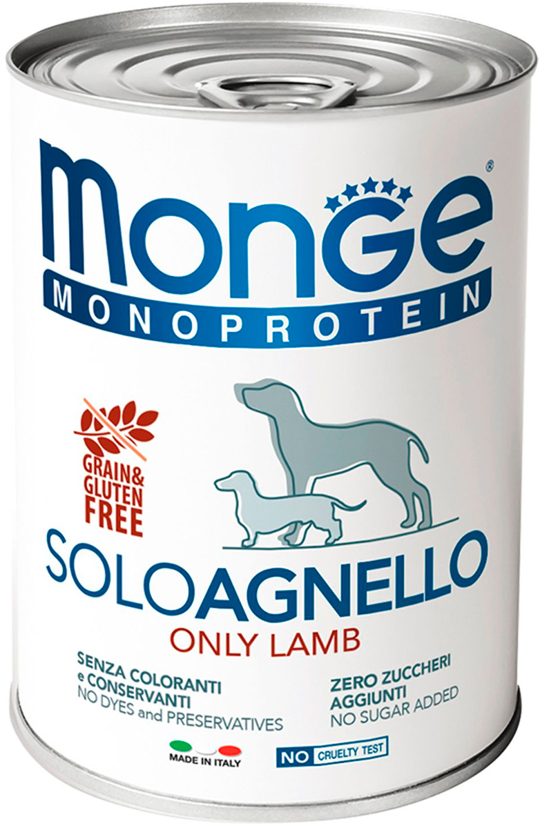 

Monge Monoprotein Solo Dog монобелковые для взрослых собак паштет с ягненком 70014236bs (400 гр)