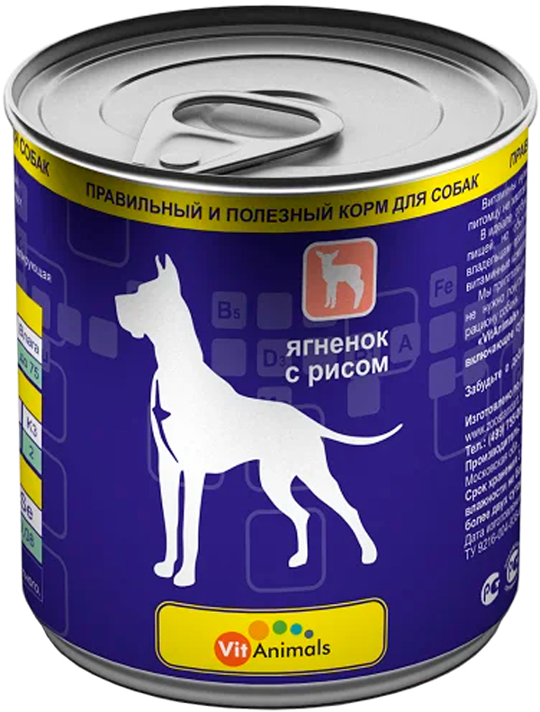 

Vitanimals для взрослых собак с ягненком и рисом (750 гр)