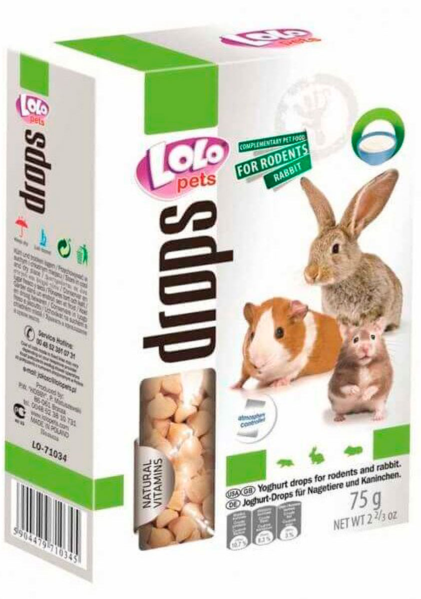 Lolo Pets Drops дропсы для грызунов и кроликов йогуртовые (75 гр)