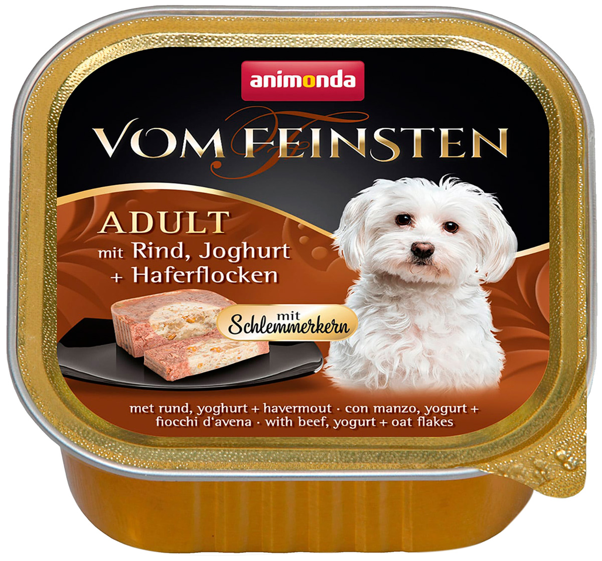 

Animonda Vom Feinsten Adult Mit Rind, Joghurt & Haferflocken для привередливых взрослых собак меню для гурманов с говядиной, йогуртом и овсяными хлопьям (150 гр)