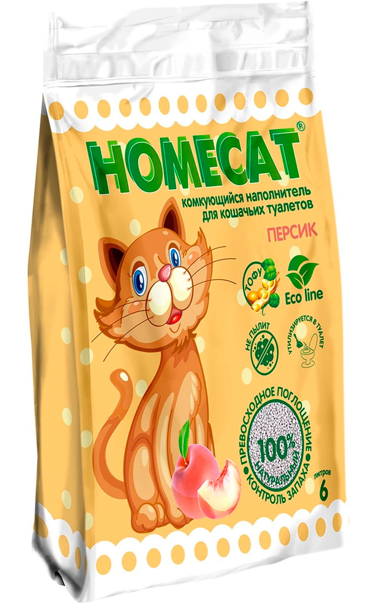 

Homecat эколайн персик наполнитель комкующийся для туалета кошек (6 л)