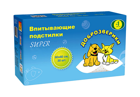 

доброзверики пеленки впитывающие для животных, 60 х 60 см (30 шт)