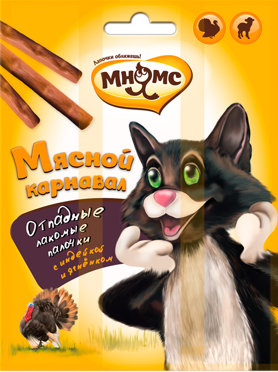 

Лакомство мнямс мясной карнавал для кошек палочки с индейкой и ягненком (3 шт)
