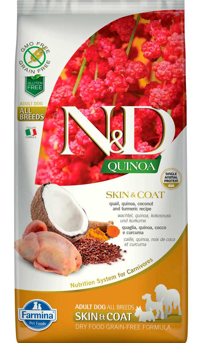 

Farmina Dog N&d Grain Free Quinoa Skin & Coat Quail беззерновой для взрослых собак всех пород при аллергии с перепелом и киноа (0,8 кг)