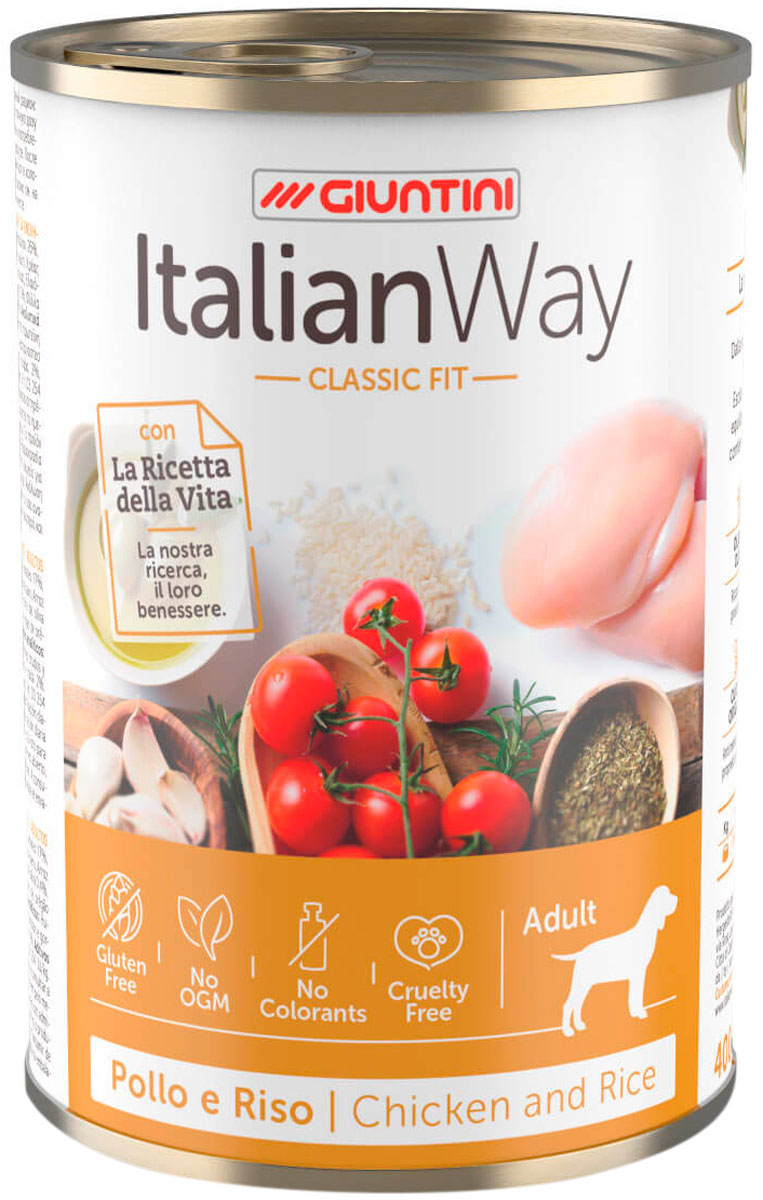 

Italian Way Dog Adult безглютеновые для взрослых собак всех пород с курицей, томатами и рисом (400 гр)