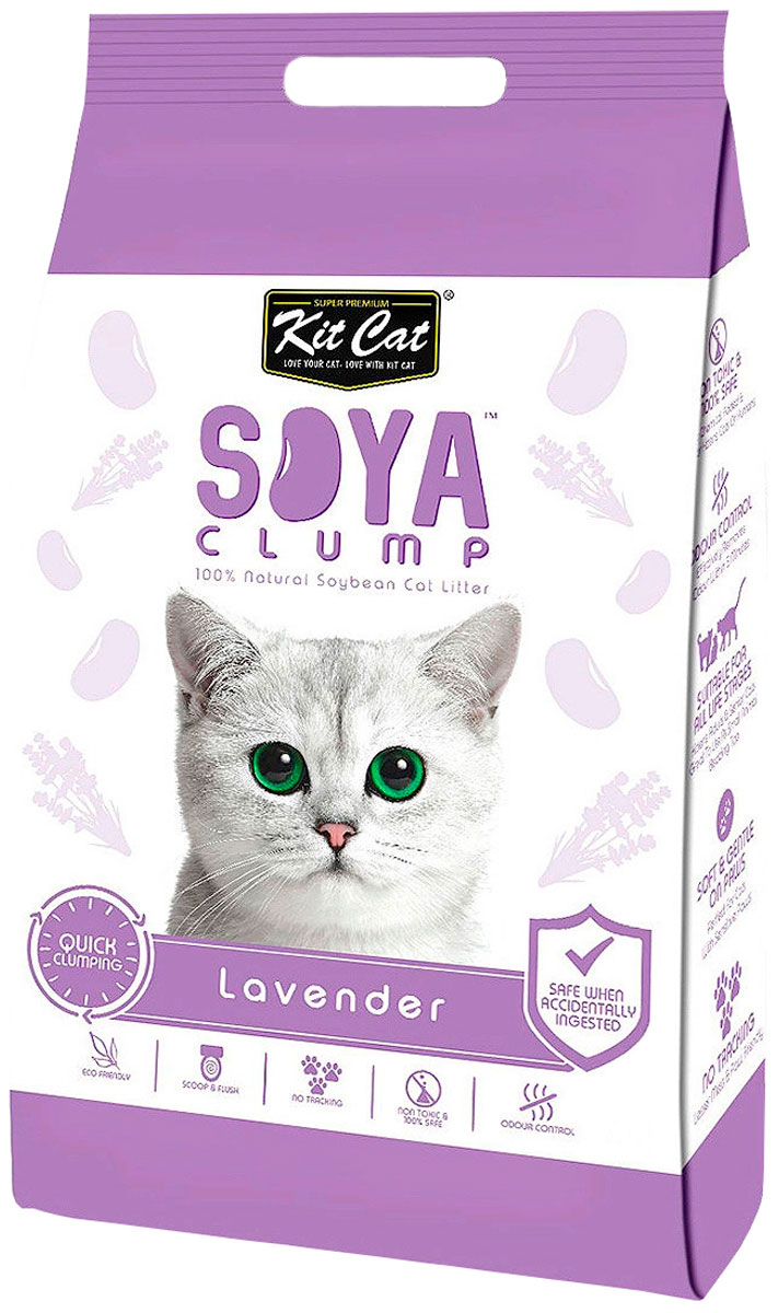 

Kit Cat Soya Clump Lavender наполнитель соевый биоразлагаемый комкующийся для туалета кошек с ароматом лаванды (7 л)