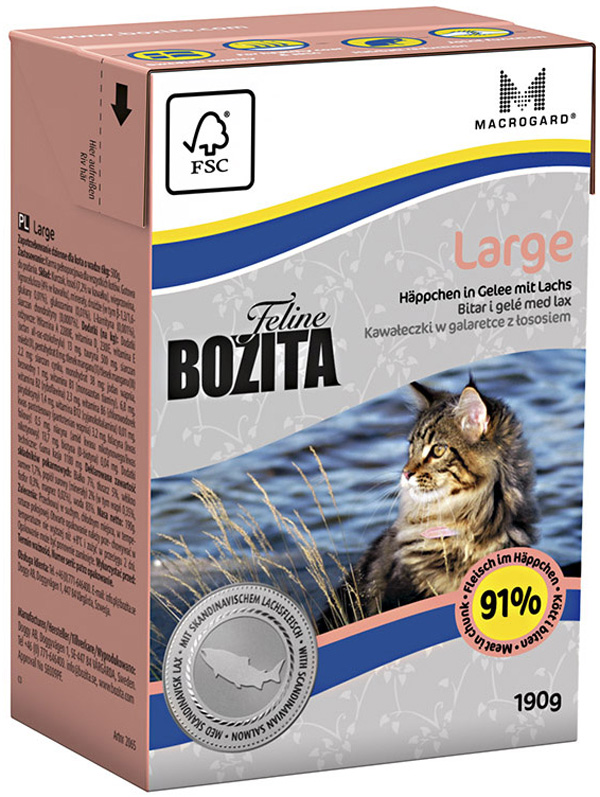 

Bozita Feline Function Large Salmon для взрослых кошек крупных пород с лососем в желе (190 гр х 16 шт)