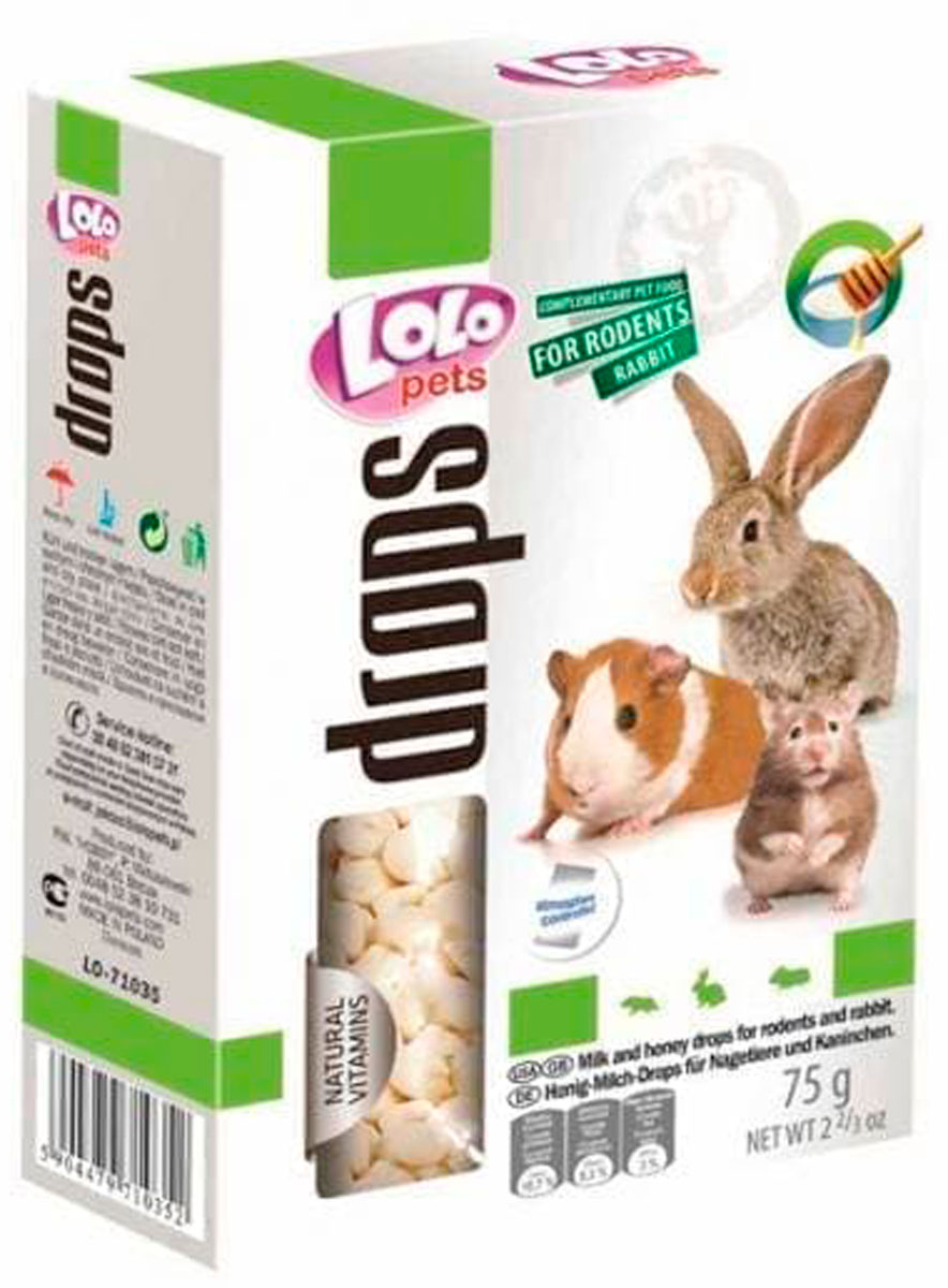 Lolo Pets Drops дропсы для грызунов и кроликов медово-молочные (75 гр)