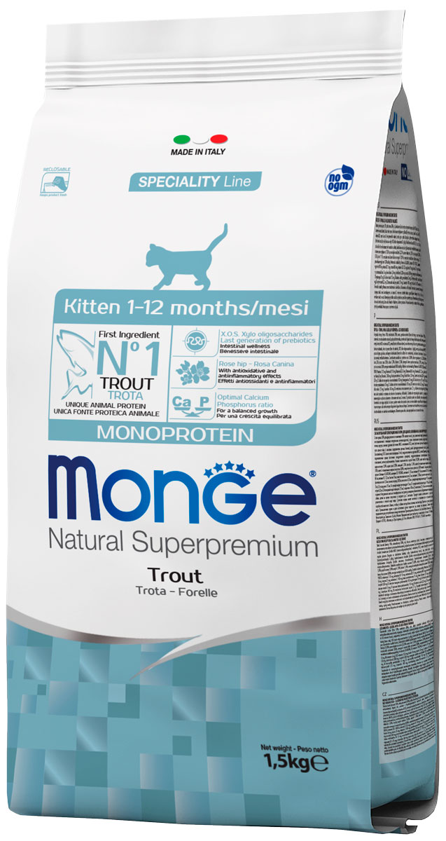 

Monge Speciality Monoprotein Kitten Trout монобелковый для котят с форелью (0,4 кг)