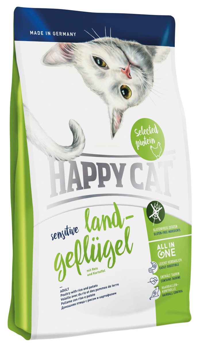 

Happy Cat Sensitive Adult Land–geflugel для взрослых кошек при аллергии с птицей, рисом и картофелем (0,3 кг)