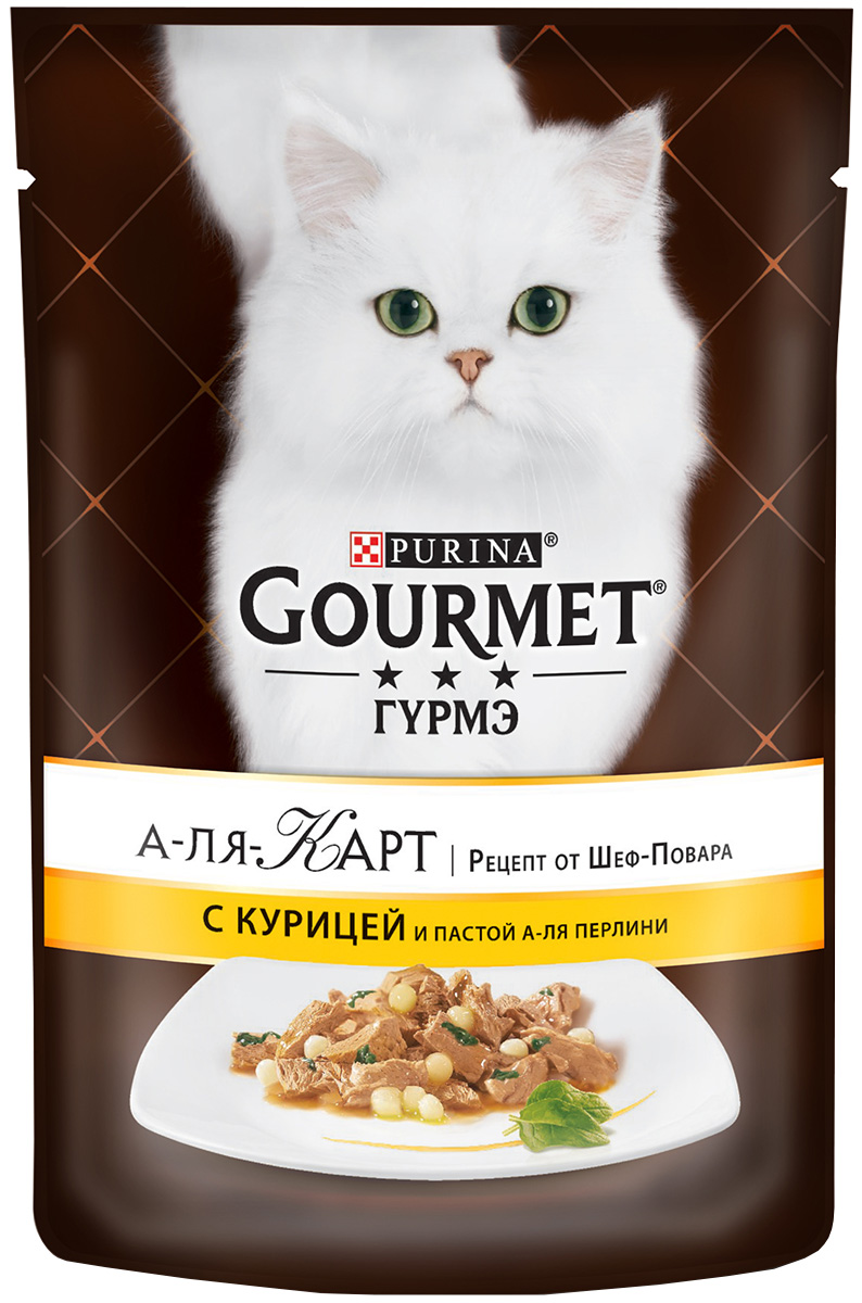 

Gourmet A La Carte для взрослых кошек с курицей, пастой и шпинатом а-ля перлини (85 гр х 24 шт)