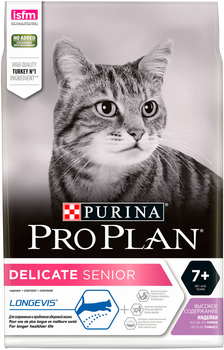

Purina Pro Plan Cat Senior 7+ Delicate Turkey для пожилых кошек старше 7 лет с чувствительным пищеварением с индейкой (0,4 кг)