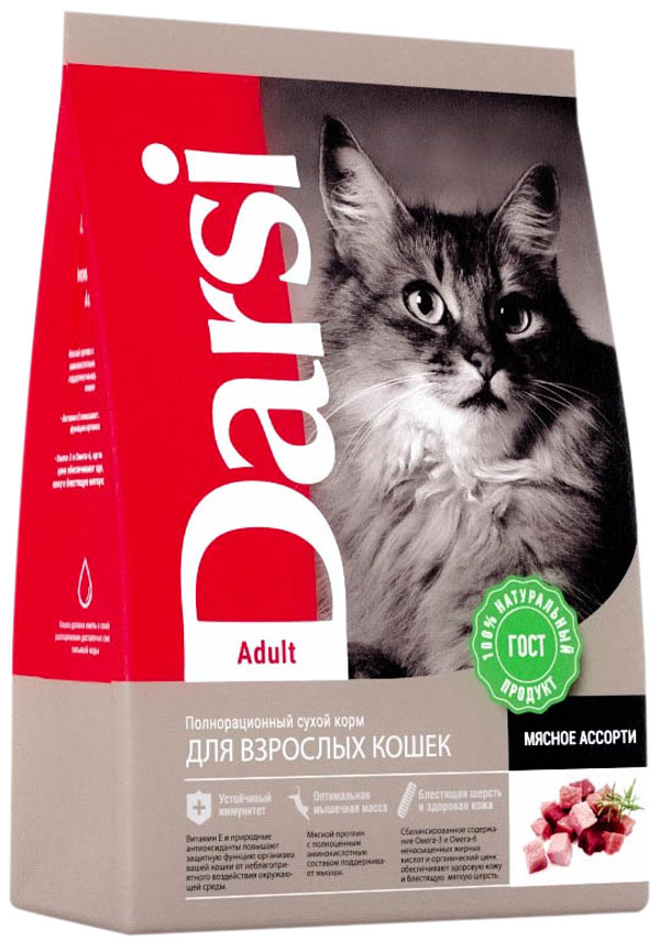 

Darsi Adult Cat для взрослых кошек с мясным ассорти (0,3 кг)