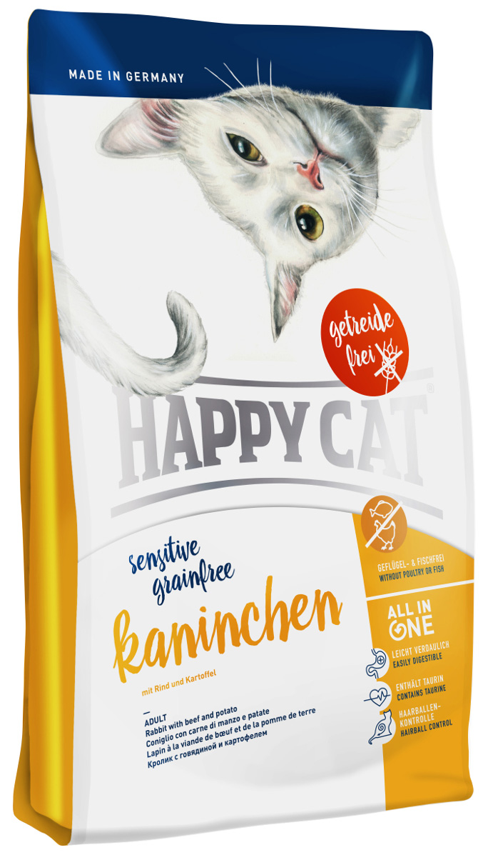 

Happy Cat Sensitive Grainfree Adult Kaninchen беззерновой для взрослых кошек при аллергии с кроликом, говядиной и картофелем (1,4 кг)