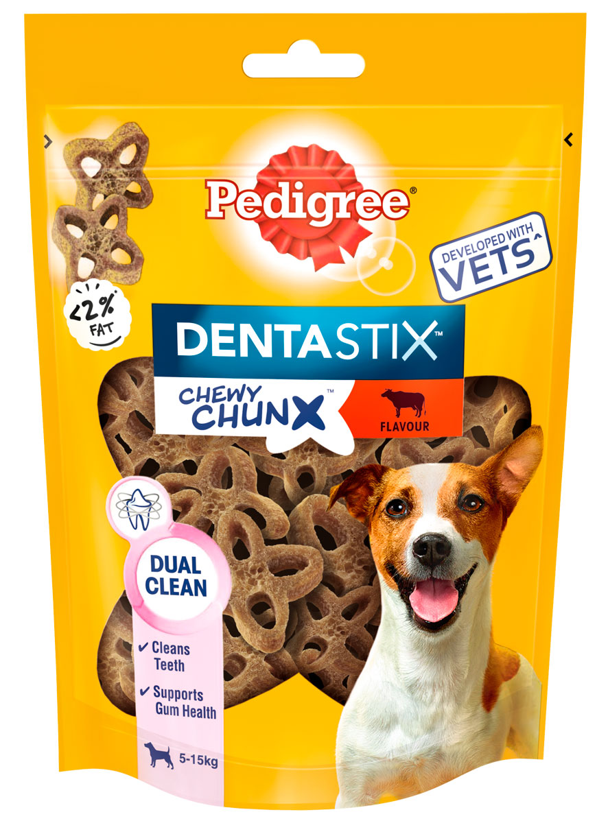 

Лакомство Pedigree Denta Stix Chewy Chunx для собак маленьких пород для зубов жевательные кусочки с говядиной (68 гр)