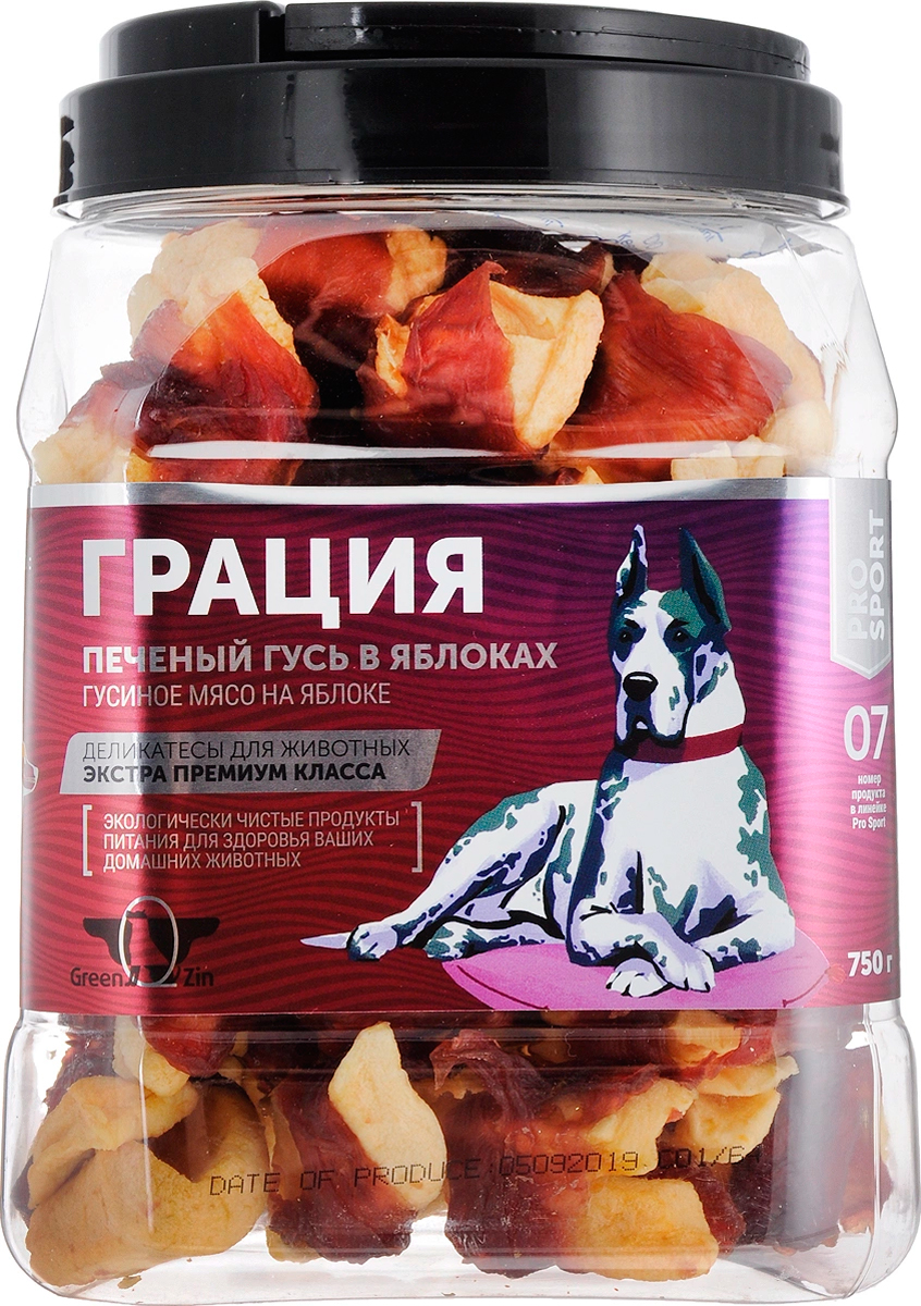 

Лакомство Green Qzin Грация для собак всех пород мясо гуся сушеное на яблоке 750 гр (1 шт)