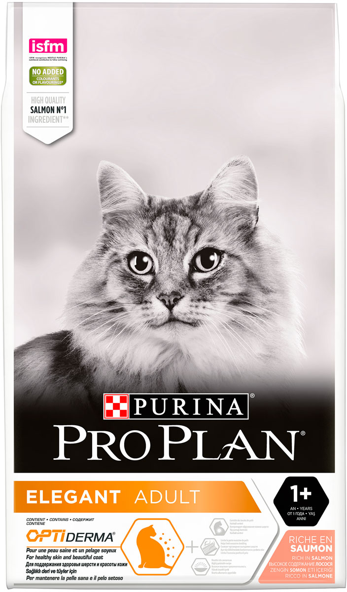 

Purina Pro Plan Cat Elegant для взрослых кошек с чувствительной кожей с лососем (0,4 кг)