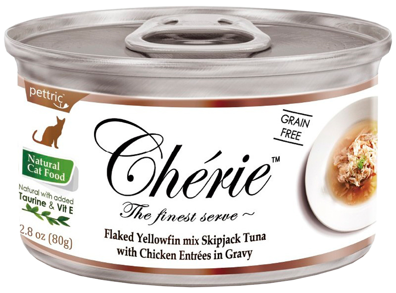 

Pettric Cherie Adult Cat Grain Free Tuna & Chicken беззерновые для взрослых кошек с тунцом и курицей в подливе (80 гр х 24 шт)