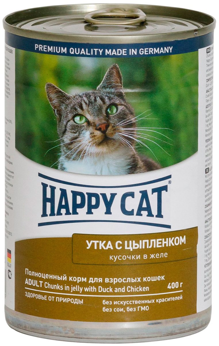 

Happy Cat для взрослых кошек с уткой и цыпленком в желе (400 гр)