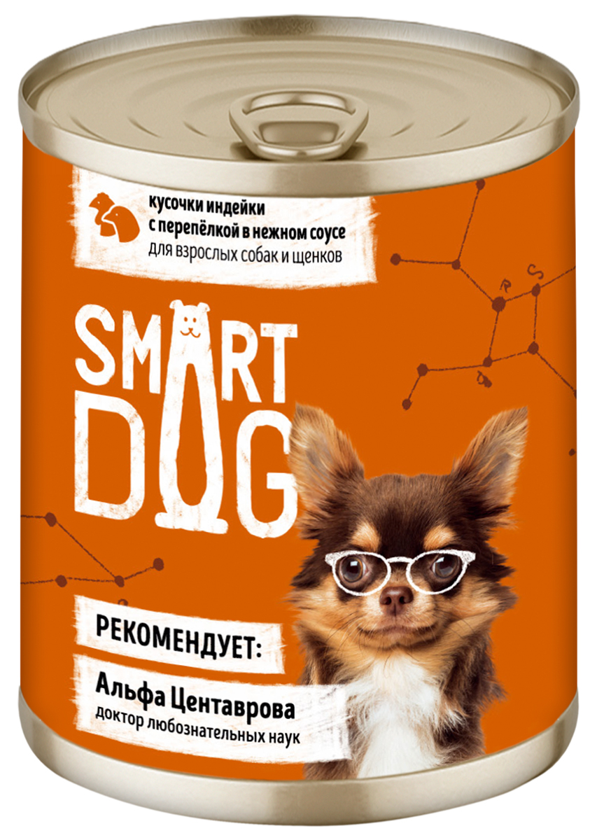 

Smart Dog для собак и щенков с кусочками индейки и перепелкой в соусе (400 гр)