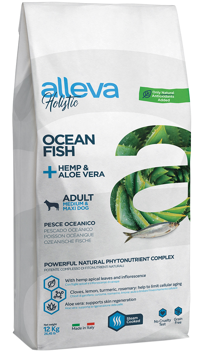 

Alleva Holistic Adult Dog Medium/maxi Ocean Fish беззерновой для взрослых собак средних и крупных пород с океанической рыбой, коноплей и алоэ вера (12 кг)