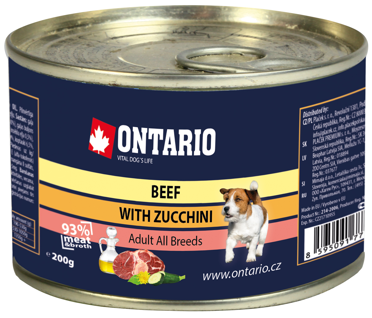 

Ontario для взрослых собак с говядиной и цукини (200 гр)