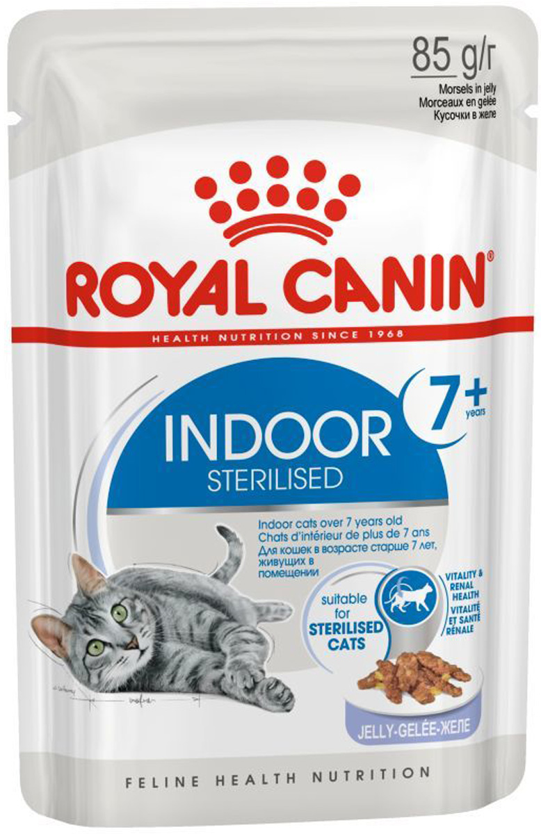 

Royal Canin Indoor Sterilised 7+ для пожилых кастрированных котов и стерилизованных кошек живущих дома в желе (85 гр х 12 шт)