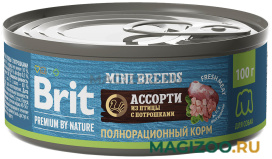 Влажный корм (консервы) BRIT PREMIUM BY NATURE DOG для взрослых собак маленьких пород ассорти из птицы с потрошками (100 гр)