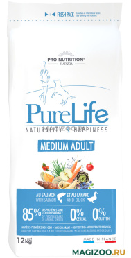 Сухой корм FLATAZOR PURE LIFE ADULT MEDIUM беззерновой для взрослых собак средних пород с лососем и уткой (12 кг)