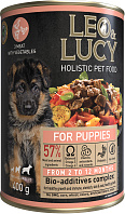LEO&LUCY HOLISTIC для щенков паштет с мясным ассорти, овощами и биодобавками (400 гр)