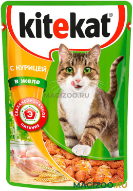 Влажный корм (консервы) KITEKAT для взрослых кошек с курицей в желе пауч (85 гр)