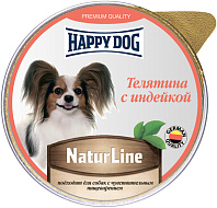 HAPPY DOG NATUR LINE для взрослых собак маленьких пород паштет с телятиной и индейкой (125 гр)