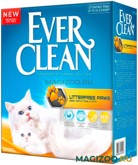 EVER CLEAN LITTERFREE PAWS наполнитель комкующийся для туалета длинношерстных кошек для идеально чистых лап с ароматом свежести желтая полоска (6 л) 