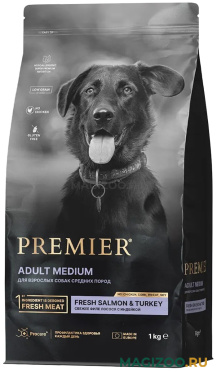 Сухой корм PREMIER LOW GRAIN DOG ADULT MEDIUM SALMON & TURKEY низкозерновой для взрослых собак средних пород с лососем и индейкой (1 кг)