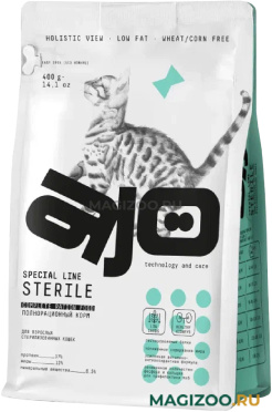 Сухой корм AJO CAT SPECIAL LINE STERILE для кастрированных котов и стерилизованных кошек с высоким содержанием белка с индейкой и уткой (0,4 кг)