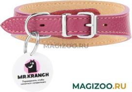 Ошейник-селедка кожаный для собак Mr.Kranch с QR-адресником малиновый 24 – 30 см (1 шт)