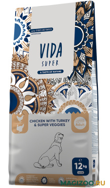 Сухой корм VIDA SUPER ADULT DOG MEDIUM & LARGE BREED CHICKEN TURKEY & SUPER VEGGIES для взрослых собак средних и крупных пород с курицей, индейкой и овощами (12 кг)
