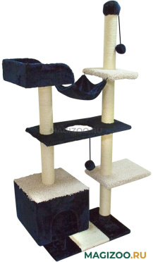 Комплекс для кошек с домом, гамаком и лежанкой Зооник синий мех/ковролин 101 х 43 х 170 см (1 шт)