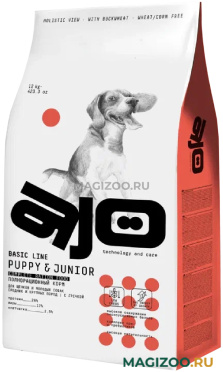 Сухой корм AJO DOG BASIC LINE PUPPY & JUNIOR для щенков и молодых собак средних и крупных пород с индейкой и гречкой (12 кг АКЦ)
