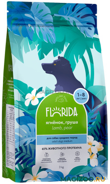 Сухой корм FLORIDA для взрослых собак средних пород с ягненком и грушей (3 кг)