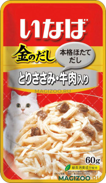 Влажный корм (консервы) INABA KINNODASHI для взрослых кошек с куриным филе и говядиной в желе пауч (60 гр)