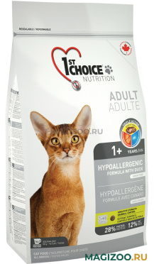 Сухой корм 1ST CHOICE CAT ADULT HYPOALLERGENIC беззерновой для взрослых кошек при аллергии с уткой и картофелем (2,72 кг)