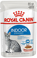 ROYAL CANIN INDOOR STERILISED для взрослых кастрированных котов и стерилизованных кошек живущих дома в соусе пауч (85 гр)