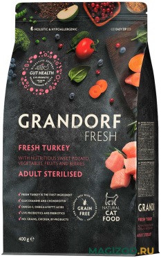 Сухой корм GRANDORF FRESH GRAIN FREE CAT ADULT STERILISED TURKEY & SWEET POTATO беззерновой для взрослых кастрированных котов и стерилизованных кошек с индейкой и бататом (0,4 кг)